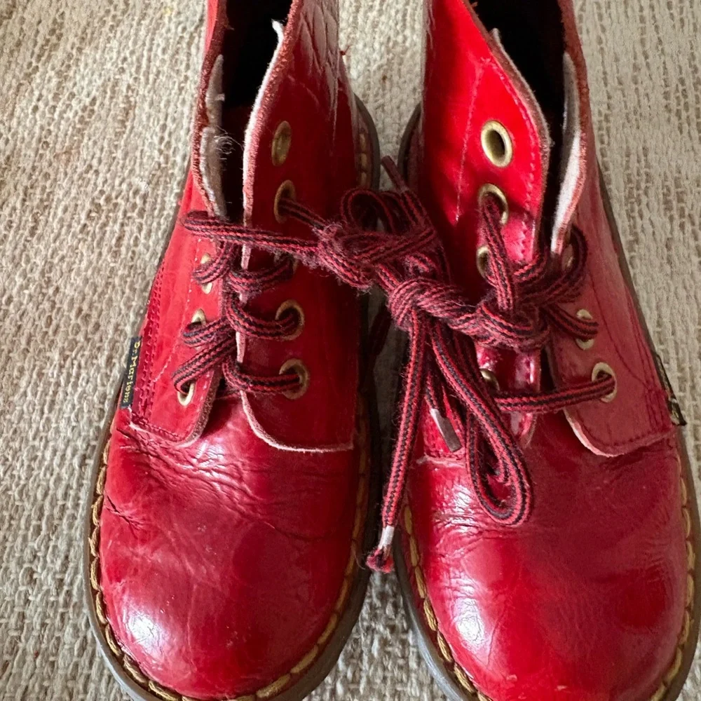 Dr Martens  kids Red Lace-Up Leather Boots